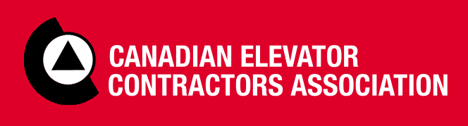 Canadian Elevator Contractors Association logo featuring a black circular design with a white triangle on a red background, representing the elevator industry.