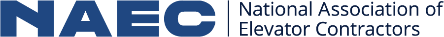 NAEC logo representing the National Association of Elevator Contractors, featured in the context of Total Service's participation in industry events.