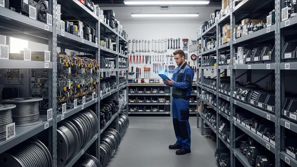 Technician managing inventory in an organized setting, showcasing automated tracking benefits