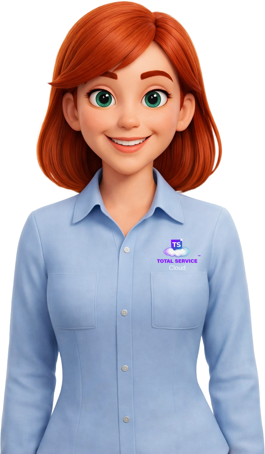Ellie, the AI agent inside TS Cloud, wearing a Total Service Cloud shirt
