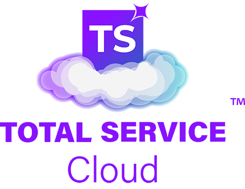 Total Service Cloud logo featuring "TS" in a modern design with a cloud graphic, emphasizing a unified platform for service organizations.